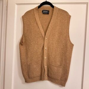 Vintage Jantzen Camel Knit Vest Large | 70s 80s Wool Blend Tan Cardigan